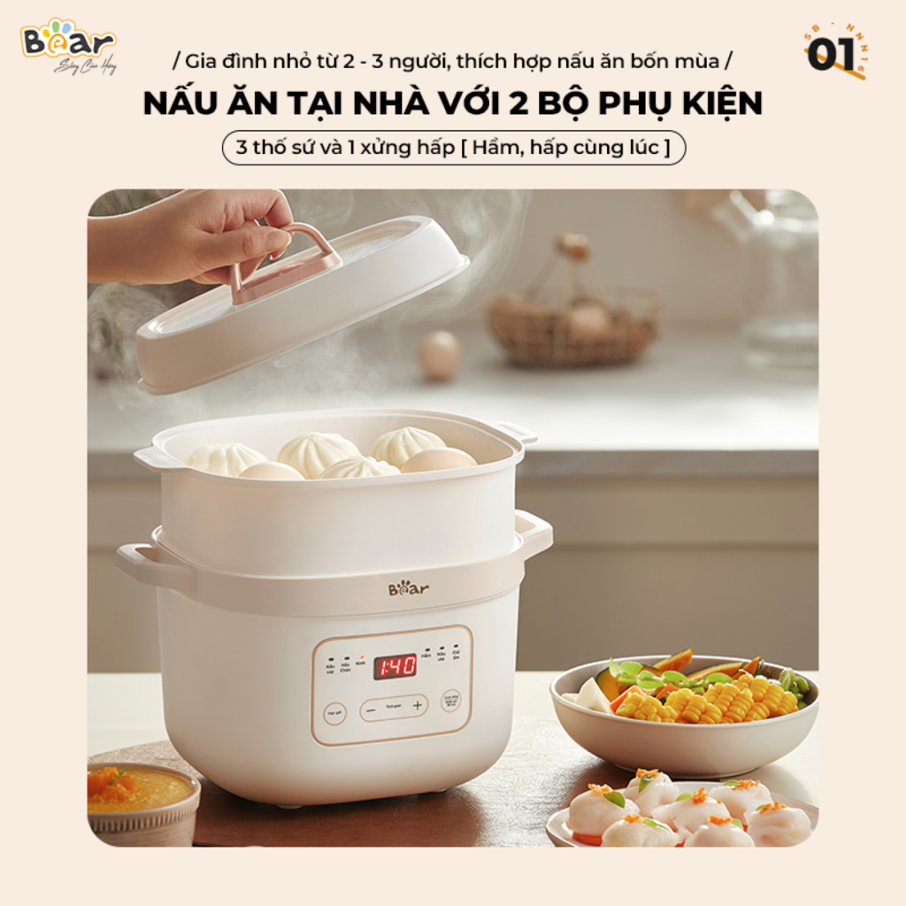 Nồi Nấu Chậm Bear 1,6L SB-NNC16 Đa Năng 6 Chế Độ Ninh Nấu Hầm Hấp Tiết Kiệm Thời Gian Giữ Trọn Chất - Ảnh 2