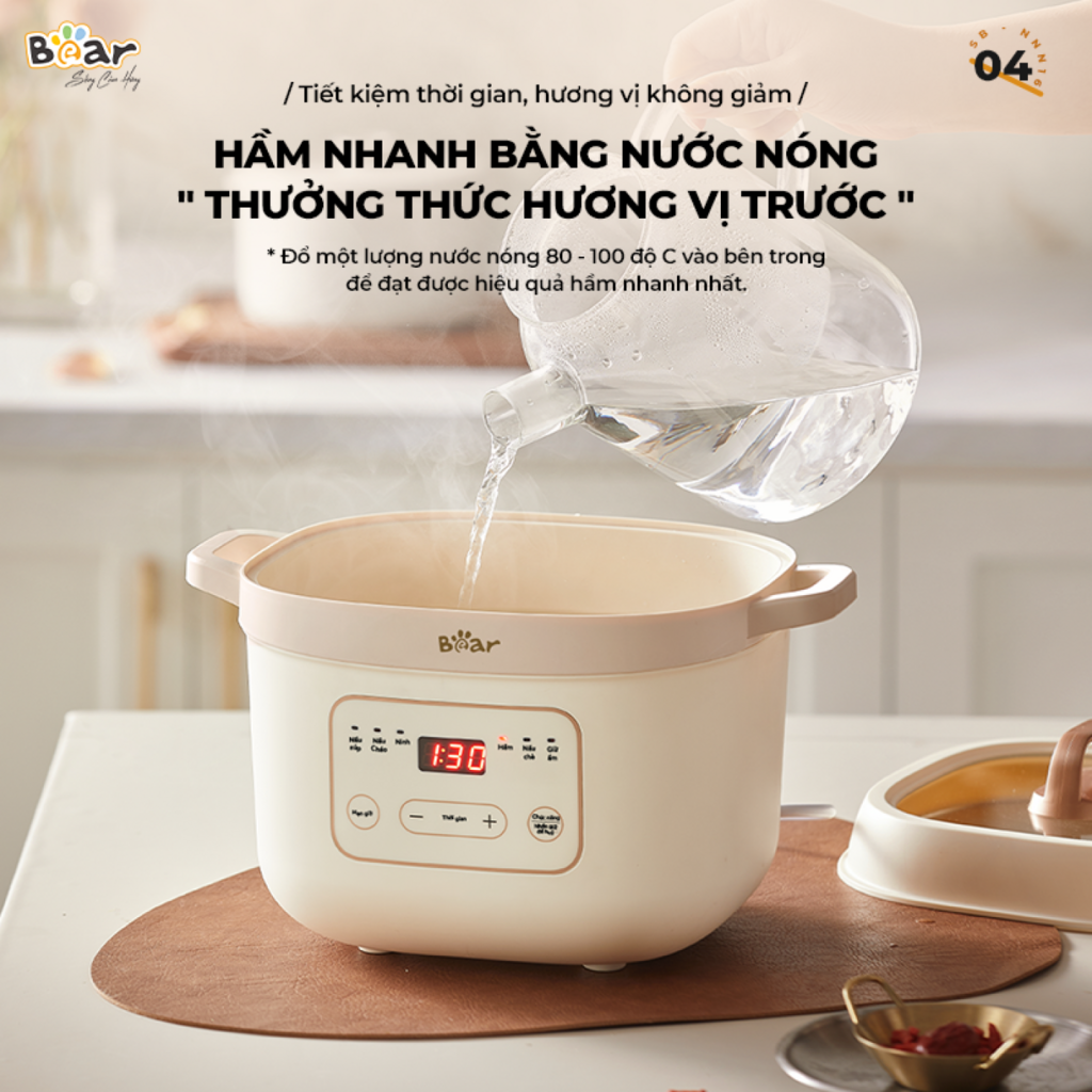 Nồi Nấu Chậm Bear 1,6L SB-NNC16 Đa Năng 6 Chế Độ Ninh Nấu Hầm Hấp Tiết Kiệm Thời Gian Giữ Trọn Chất - Ảnh 5