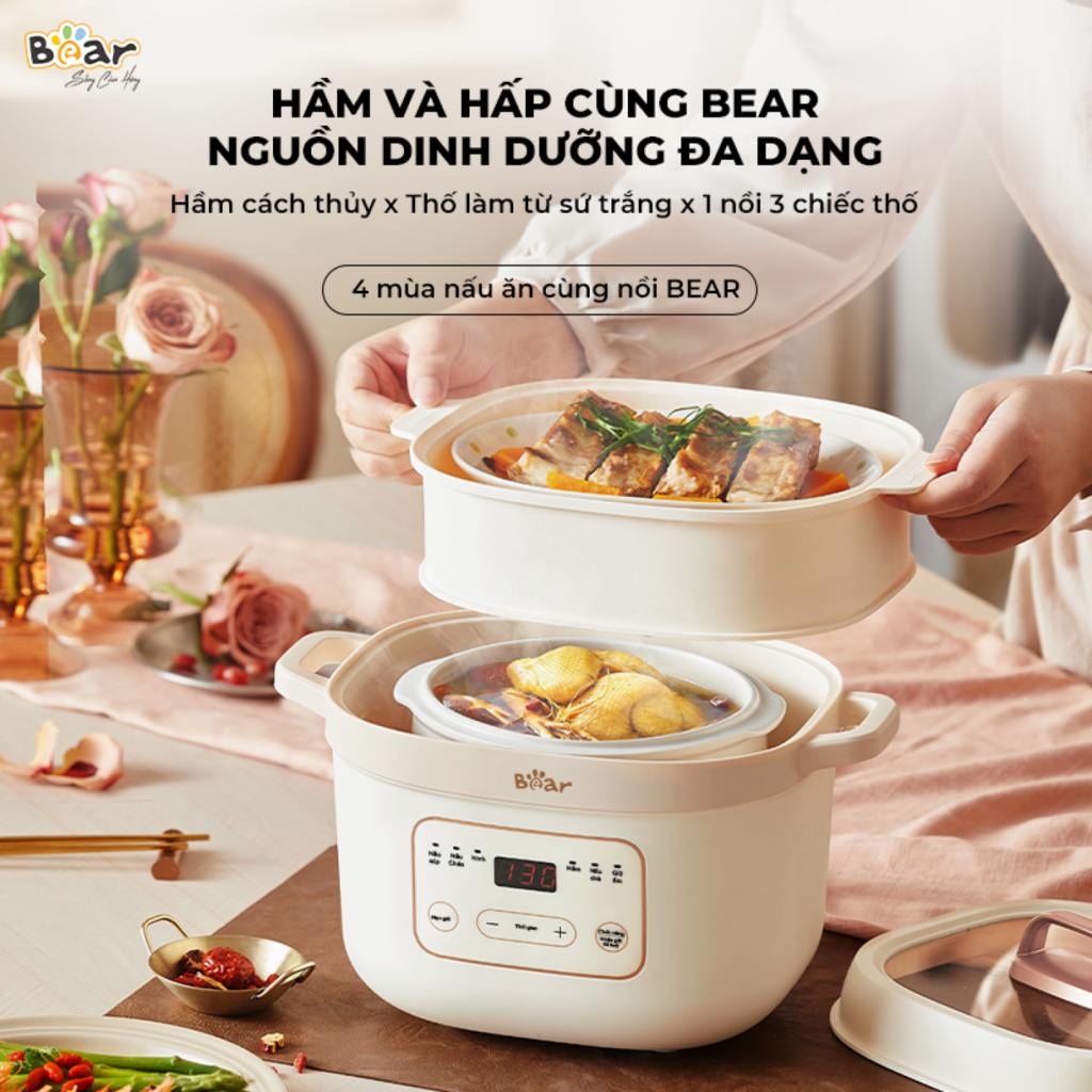 Nồi Nấu Chậm Bear 1,6L SB-NNC16 Đa Năng 6 Chế Độ Ninh Nấu Hầm Hấp Tiết Kiệm Thời Gian Giữ Trọn Chất - Ảnh 7