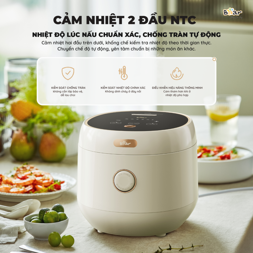 Nồi Cơm Điện Tử Bear 3L Lòng Nồi 6 Lớp Đa Năng Nấu Cơm Nấu Cháo Hầm Hấp Hâm Nóng - Ảnh 4