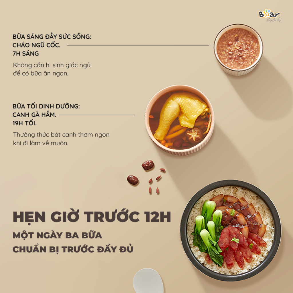 Nồi Cơm Điện Tử Bear 3L Lòng Nồi 6 Lớp Đa Năng Nấu Cơm Nấu Cháo Hầm Hấp Hâm Nóng - Ảnh 5