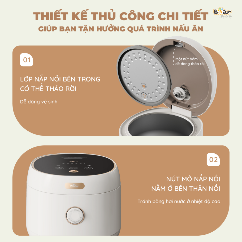 Nồi Cơm Điện Tử Bear 3L Lòng Nồi 6 Lớp Đa Năng Nấu Cơm Nấu Cháo Hầm Hấp Hâm Nóng - Ảnh 6