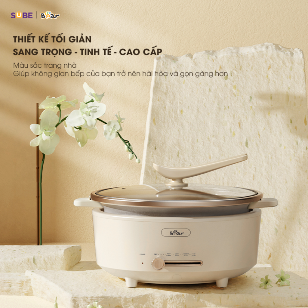 Nồi Lẩu Điện Đa Năng 5L Bear Chiên Xào Nấu Đế Tách Rời Sôi Nhanh Tiết Kiệm Điện Nhiệt Tỏa Đều