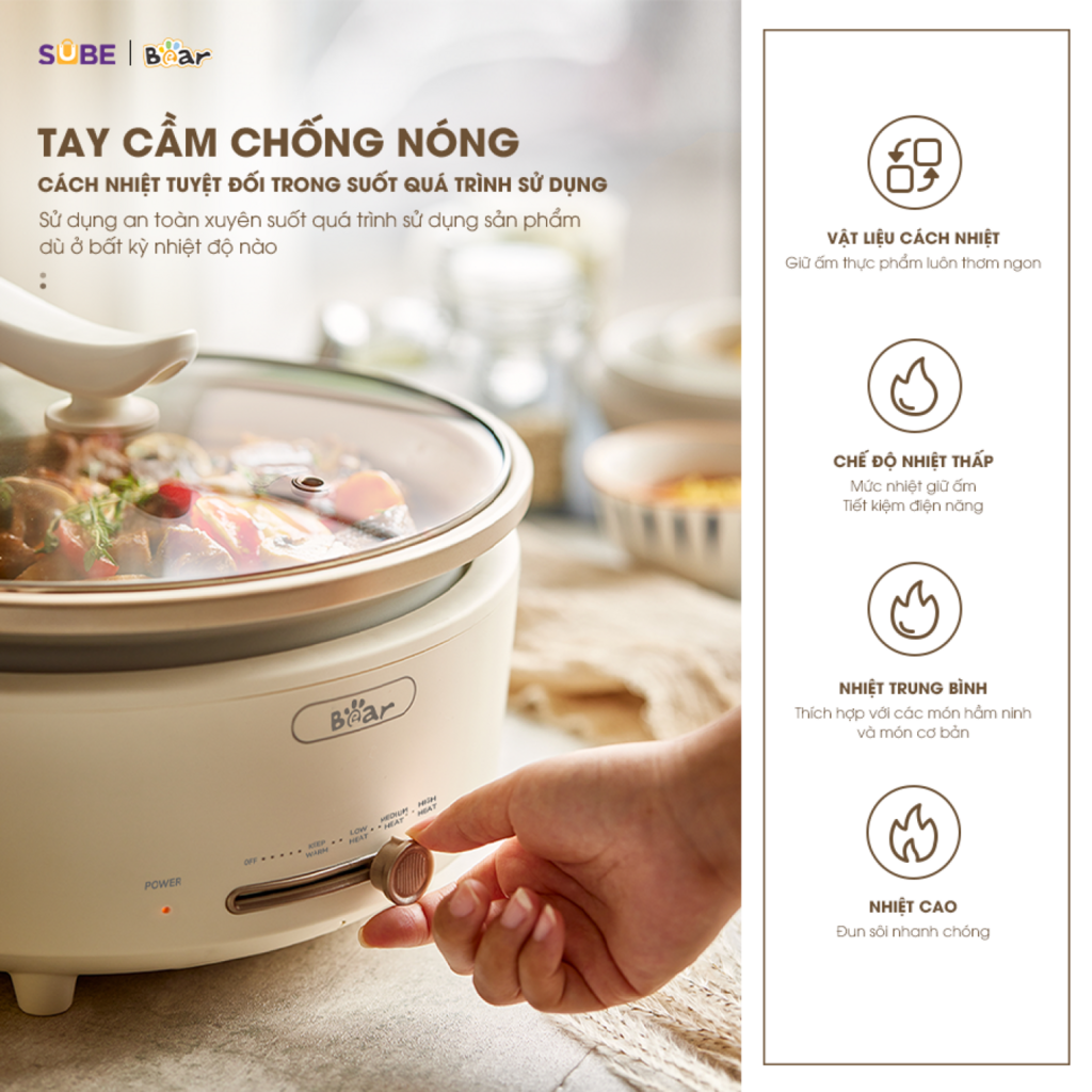 Nồi Lẩu Điện Đa Năng 5L Bear Chiên Xào Nấu Đế Tách Rời Sôi Nhanh Tiết Kiệm Điện Nhiệt Tỏa Đều - Ảnh 5
