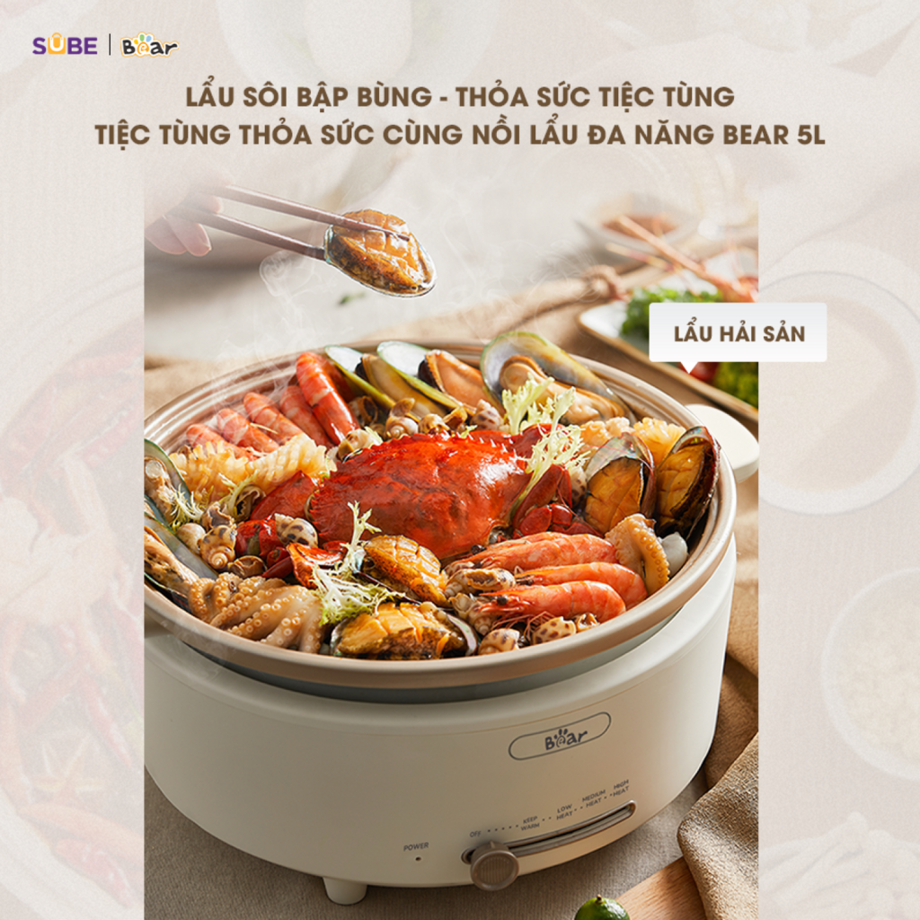 Nồi Lẩu Điện Đa Năng 5L Bear Chiên Xào Nấu Đế Tách Rời Sôi Nhanh Tiết Kiệm Điện Nhiệt Tỏa Đều - Ảnh 6