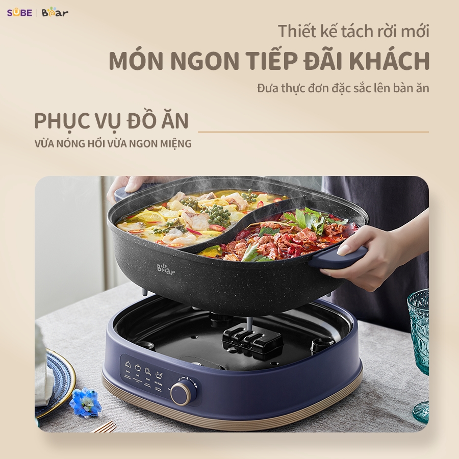 Nồi Lẩu 2 Ngăn Bear Đa Năng Nhiều Chế Độ Nấu Lẩu Hầm Ninh Chiên Rán Xào Chống Dính Cực Tốt - Ảnh 2
