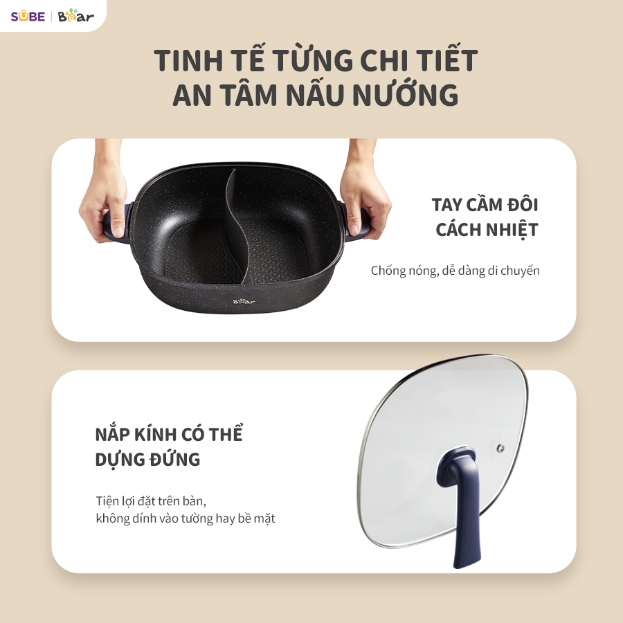 Nồi Lẩu 2 Ngăn Bear Đa Năng Nhiều Chế Độ Nấu Lẩu Hầm Ninh Chiên Rán Xào Chống Dính Cực Tốt - Ảnh 5
