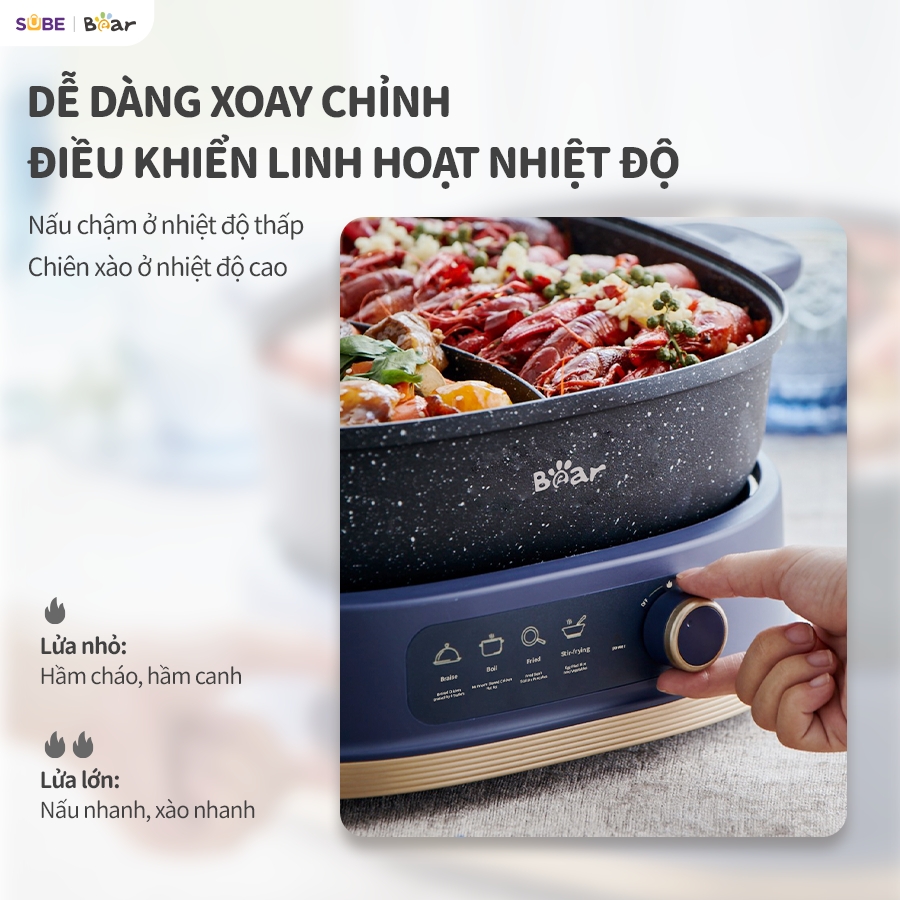 Nồi Lẩu 2 Ngăn Bear Đa Năng Nhiều Chế Độ Nấu Lẩu Hầm Ninh Chiên Rán Xào Chống Dính Cực Tốt - Ảnh 3