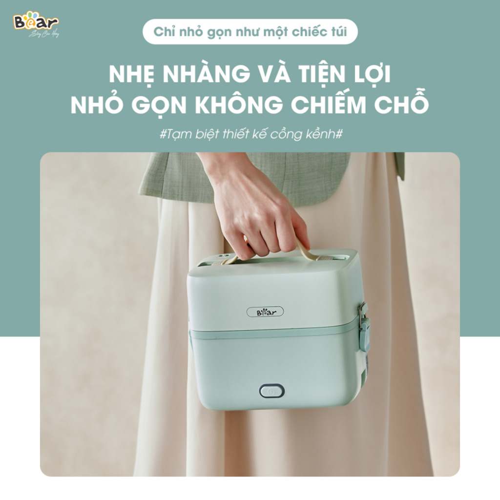 Hộp Cơm Cắm Điện Bear 2 Tầng 3 Ngăn Hâm Nóng Cực Nhanh Inox 304 An Toàn Giữ Nhiệt Chống Trào 1,2L - Ảnh 2