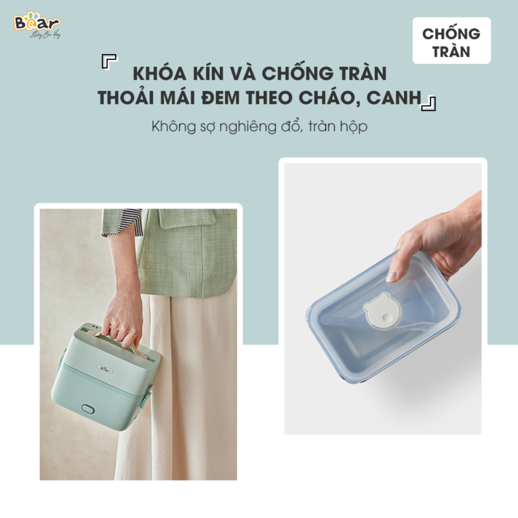 Hộp Cơm Cắm Điện Bear 2 Tầng 3 Ngăn Hâm Nóng Cực Nhanh Inox 304 An Toàn Giữ Nhiệt Chống Trào 1,2L - Ảnh 5
