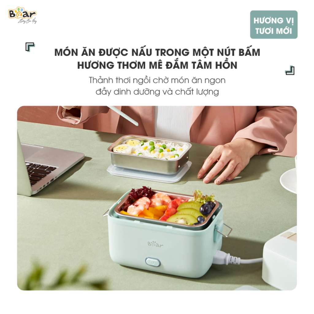 Hộp Cơm Cắm Điện Bear 2 Tầng 3 Ngăn Hâm Nóng Cực Nhanh Inox 304 An Toàn Giữ Nhiệt Chống Trào 1,2L - Ảnh 6