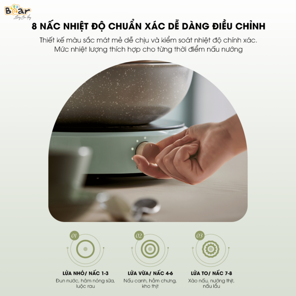 Bếp Điện Từ Bear Đa Năng 8 Mức Nhiệt Thích Hợp Đa Số Các Loại Nồi Mặt Bếp Làm Từ Gốm Thủy Tinh - Ảnh 6