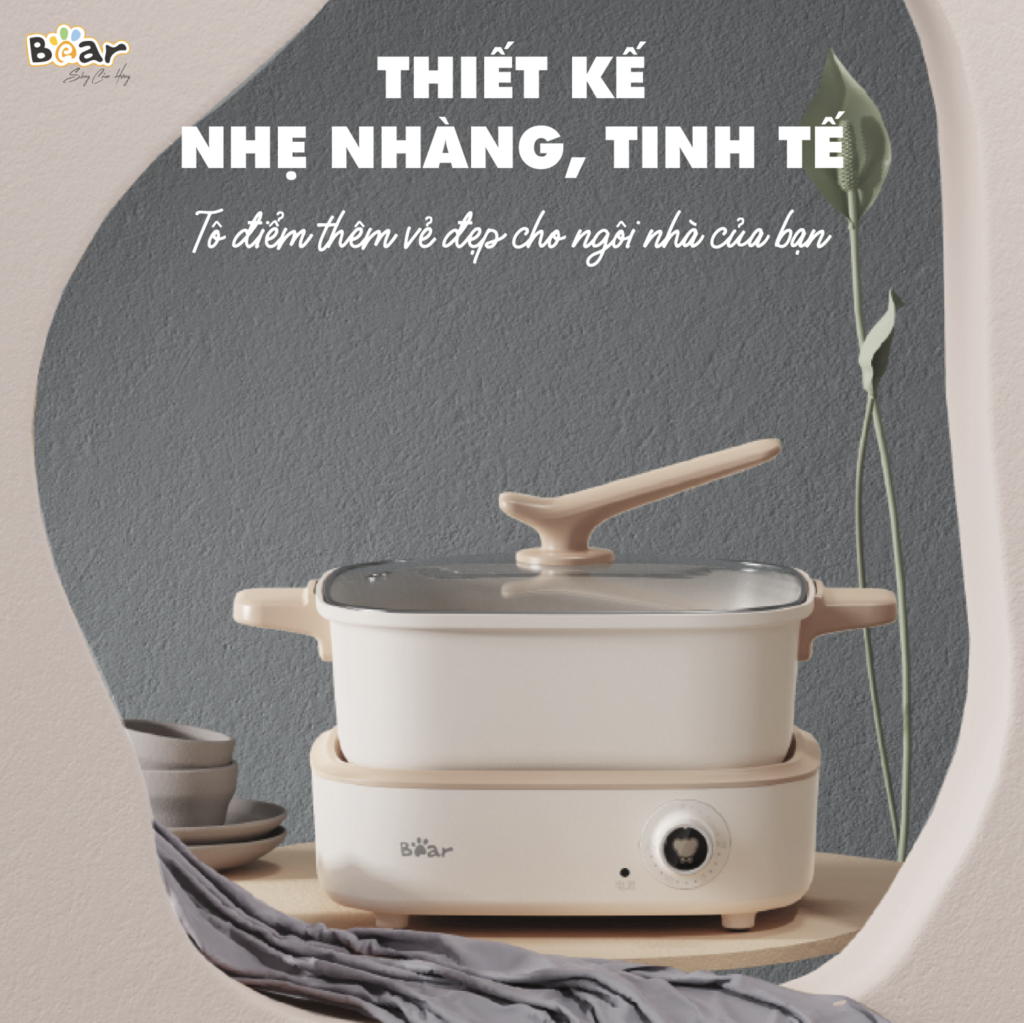 Nồi Lẩu Điện BEAR đa năng 7 trong 1 chống dính, cao cấp, nấu lẩu, thịt nướng DHG-C40M1