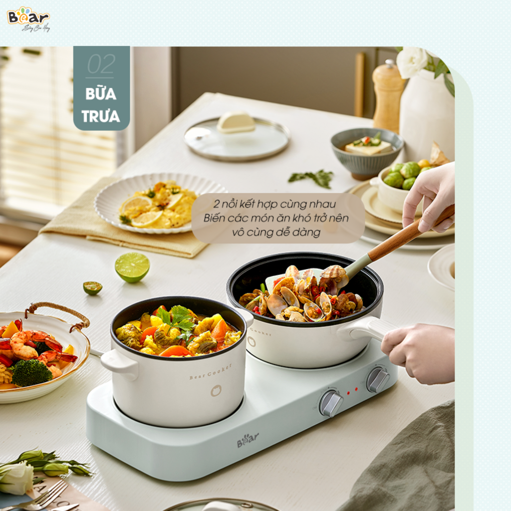 Bộ bếp điện đôi SB-BD02N kèm nồi chảo đa năng hấp, luộc, chiên tiện lợi, tiết kiệm chi phí