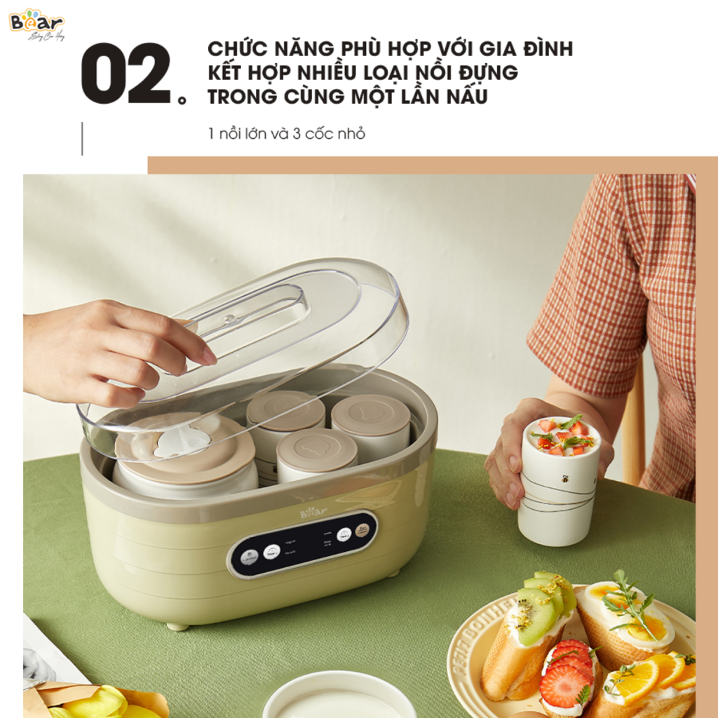 Máy Làm Sữa Chua Bear 1,7L Đa Chức Năng Lên Men Tự Động Tiết Kiệm Thời Gian Đảm Bảo An Toàn Vệ Sinh - Ảnh 3