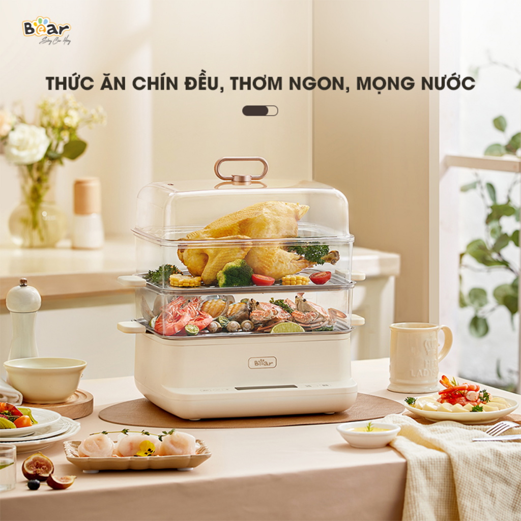 Nồi hấp điện Bear 12L SB-NH12L 3 tầng đa năng, 6 chế độ hấp kháng khuẩn 99,99% không gây mùi - Ảnh 3