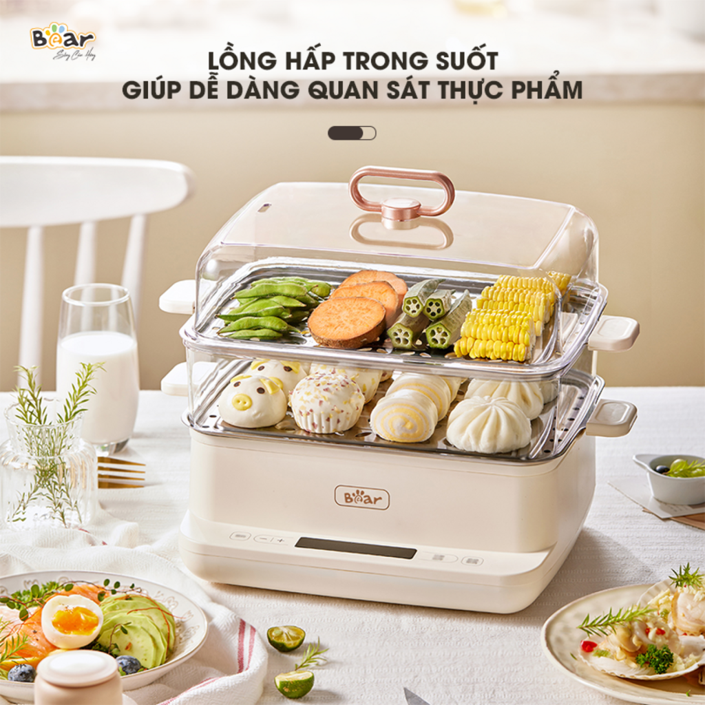Nồi hấp điện Bear 12L SB-NH12L 3 tầng đa năng, 6 chế độ hấp kháng khuẩn 99,99% không gây mùi - Ảnh 4