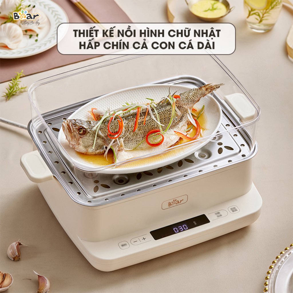 Nồi hấp điện Bear 12L SB-NH12L 3 tầng đa năng, 6 chế độ hấp kháng khuẩn 99,99% không gây mùi - Ảnh 6