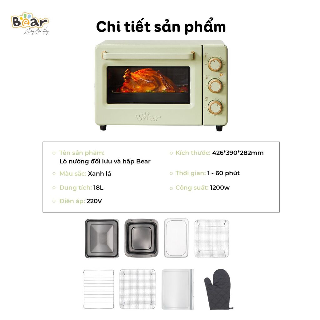 Lò Nướng và Hấp Bear Dung Tích 18L Thiết Kế Nhỏ Gọn Đa Năng - DKX-C20R5 - Ảnh 5