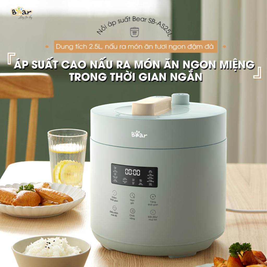 Nồi Áp Suất Điện Bear SB-AS25L Đa Năng Thông Minh Tích Hợp Nhiều Chế Độ Nấu Hẹn Giờ Đến 24 Giờ