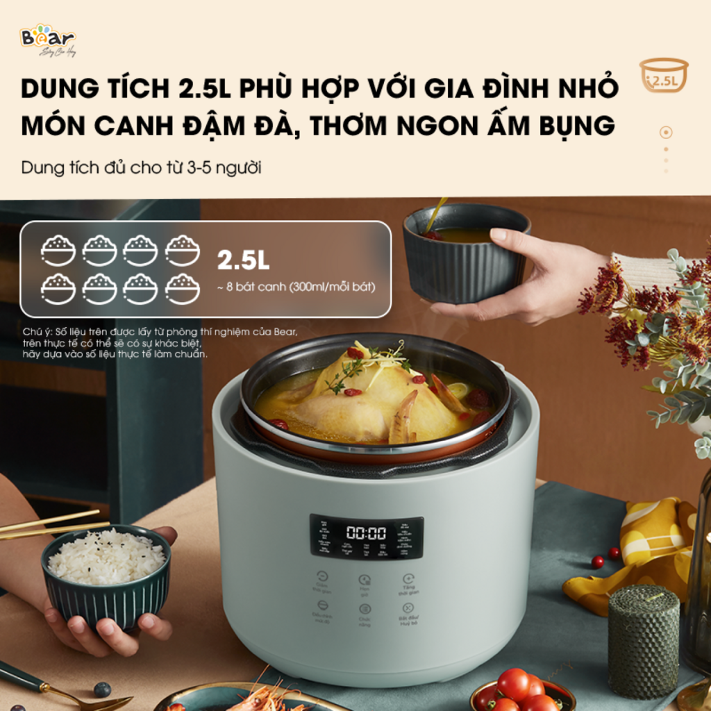 Nồi Áp Suất Điện Bear SB-AS25L Đa Năng Thông Minh Tích Hợp Nhiều Chế Độ Nấu Hẹn Giờ Đến 24 Giờ - Ảnh 6
