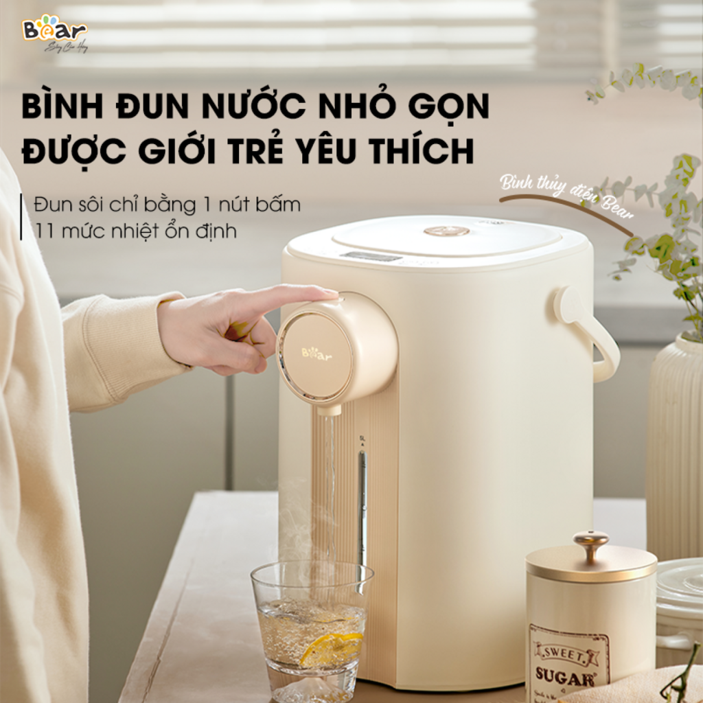 Bình Thủy Điện Đun Nước Nóng Bear 5L Đun Sôi Siêu Nhanh Khử Clo 11 Mức Nhiệt Có Đèn Dịu Nhẹ Ban Đêm