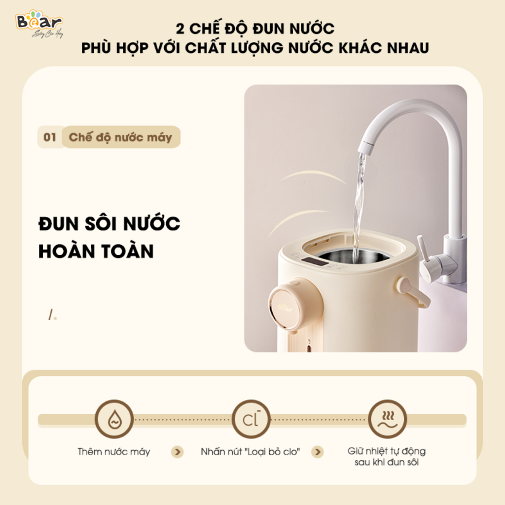 Bình Thủy Điện Đun Nước Nóng Bear 5L Đun Sôi Siêu Nhanh Khử Clo 11 Mức Nhiệt Có Đèn Dịu Nhẹ Ban Đêm - Ảnh 7
