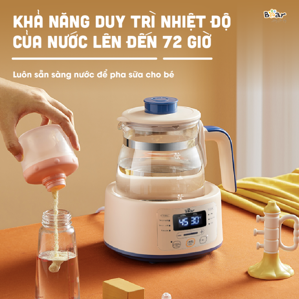 Máy Đun Nước Đa Năng Bear D12D1 Hâm Sữa Thông Minh Khử Clo Pha Sữa An Toàn Cho Bé Bản Tiếng Việt
