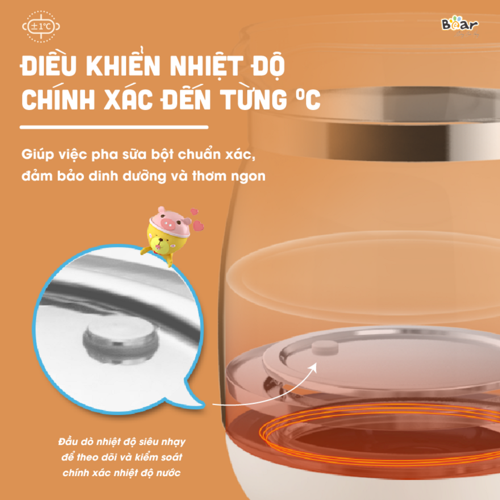 Máy Đun Nước Đa Năng Bear D12D1 Hâm Sữa Thông Minh Khử Clo Pha Sữa An Toàn Cho Bé Bản Tiếng Việt - Ảnh 2