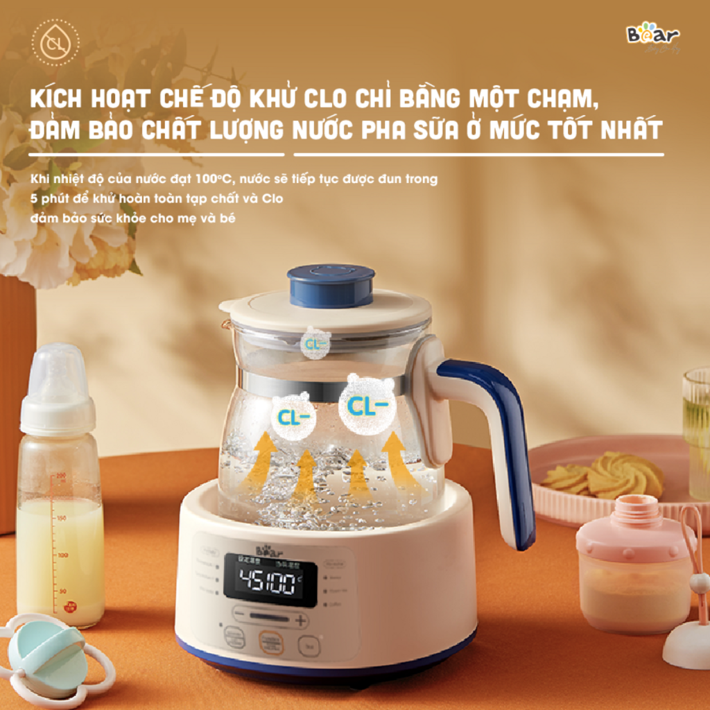 Máy Đun Nước Đa Năng Bear D12D1 Hâm Sữa Thông Minh Khử Clo Pha Sữa An Toàn Cho Bé Bản Tiếng Việt - Ảnh 4