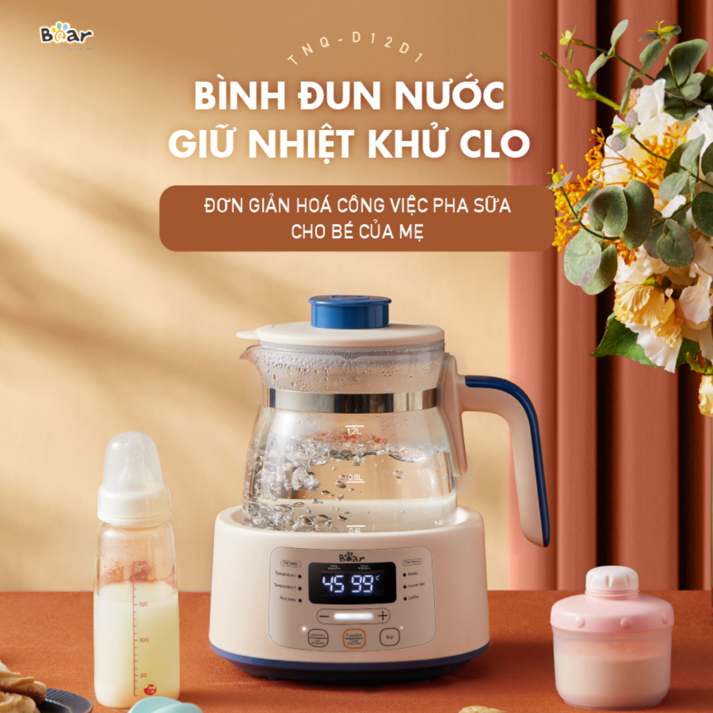 Máy Đun Nước Đa Năng Bear D12D1 Hâm Sữa Thông Minh Khử Clo Pha Sữa An Toàn Cho Bé Bản Tiếng Việt - Ảnh 7