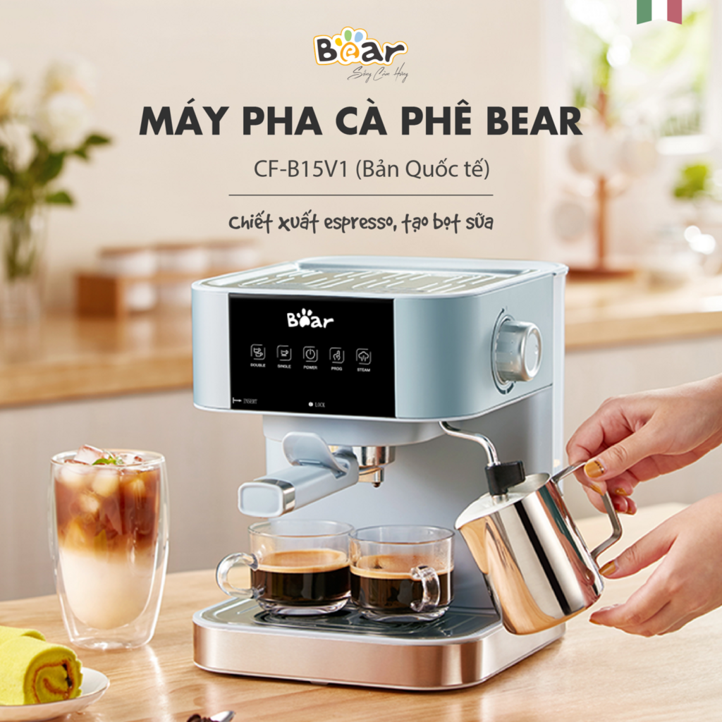 Máy Pha Cà Phê Bear Tự Động Đa Năng Pha Cafe, Pha Espresso Phù Hợp Với Gia Đình, Công Ty CF-B15V1