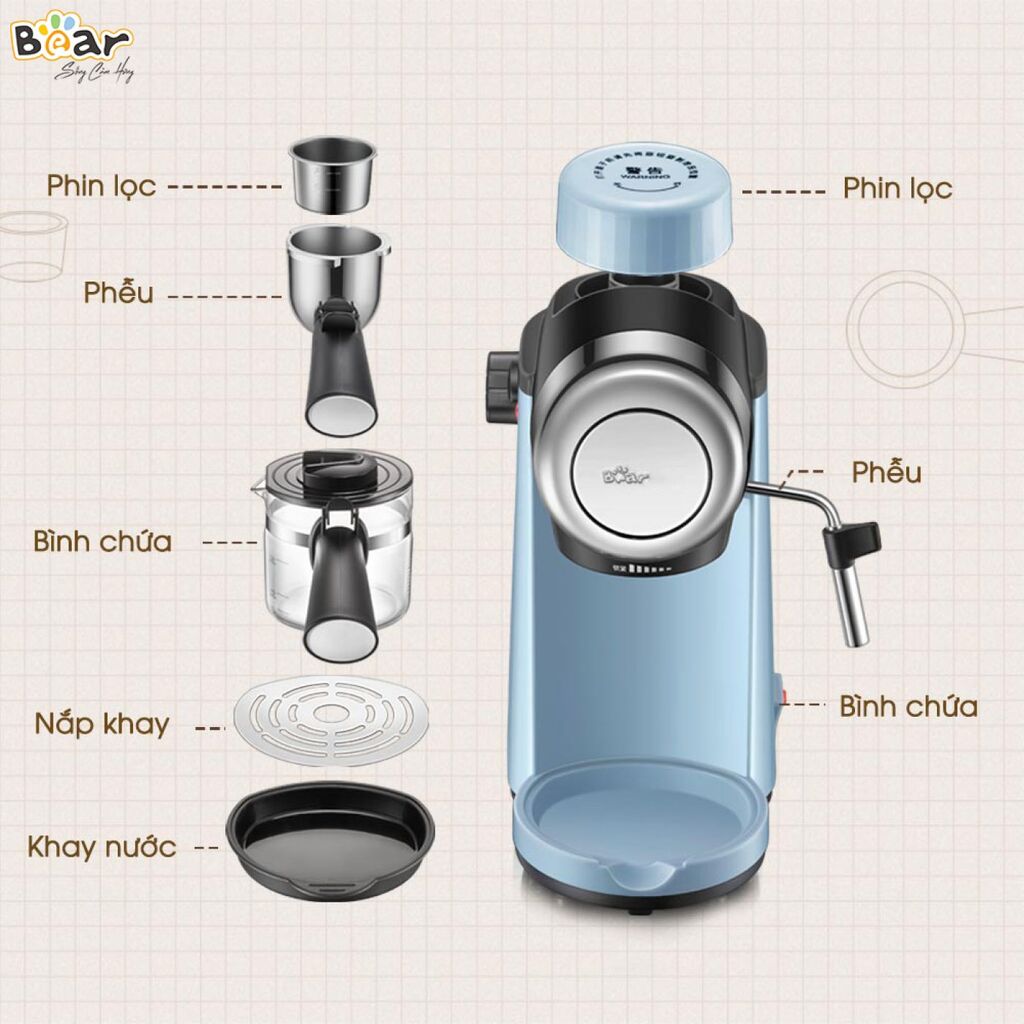 Máy Pha Caphe Bear Tự Động Pha Cafe, Pha Espresso Phong Cách Ý CF-B02V1 - Ảnh 6