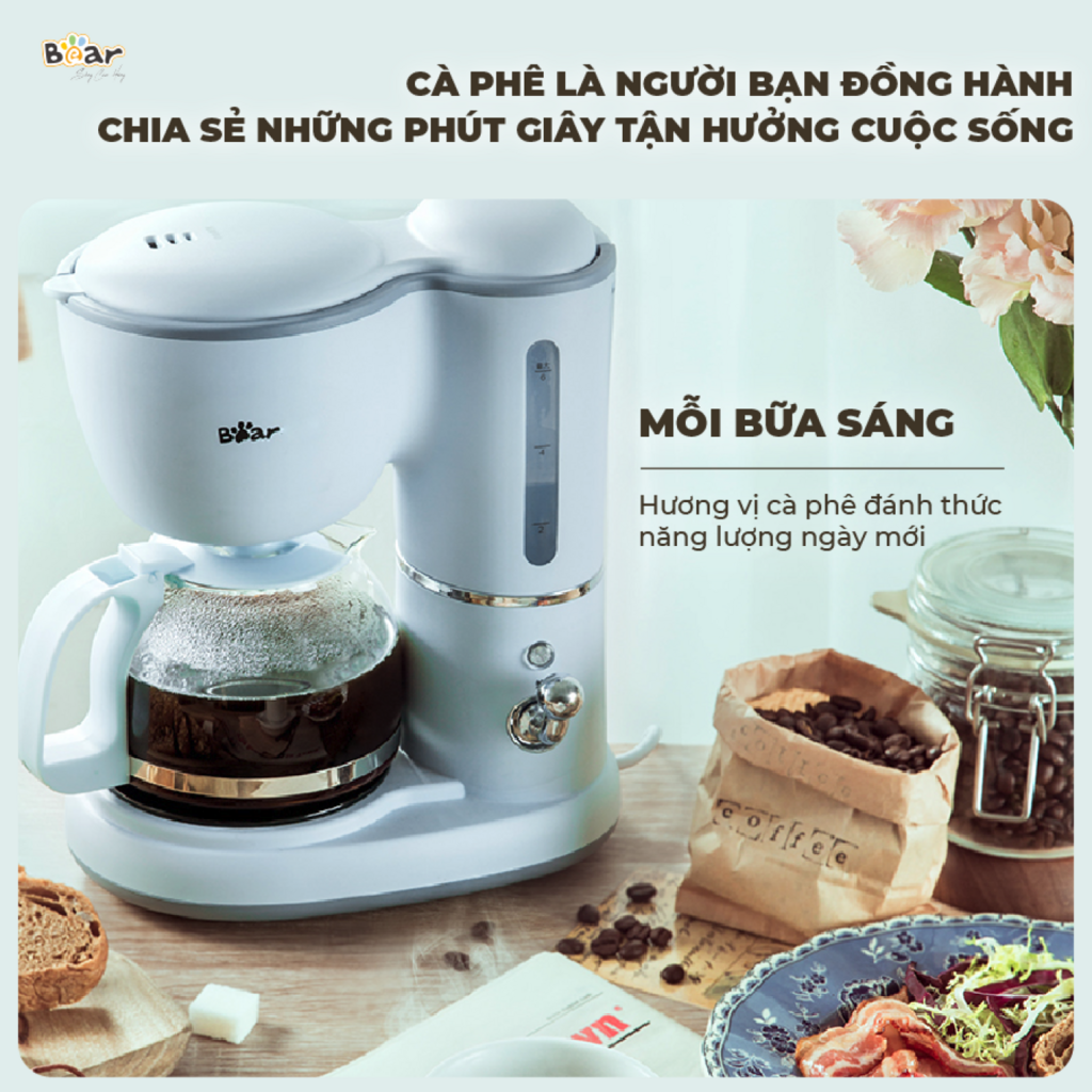 Máy Pha Cà Phê Mini BEAR nhỏ gọn tiện dụng pha trà, pha coffee, tự động giữ ấm, loại bỏ cặn SB-CF06A