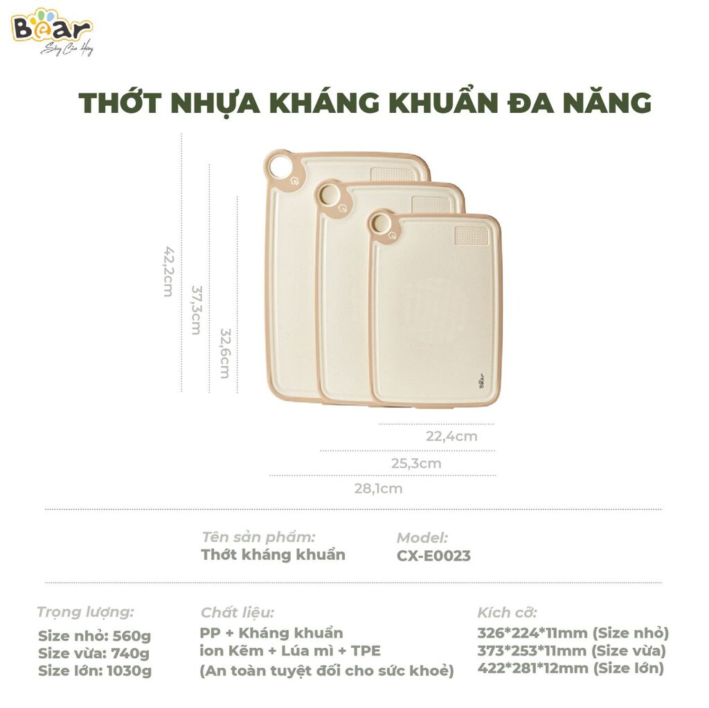Thớt Bear cao cấp, kháng khuẩn, chất liệu an toàn CX-E0023 (Size S) - Ảnh 2