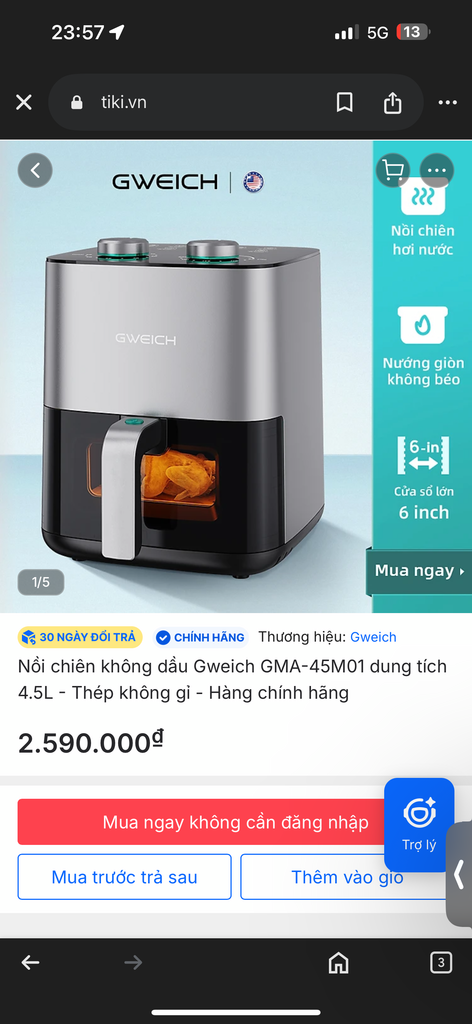 Nồi chiên không dầu Gweich GMA-45M01 dung tích 4.5L - chiên hấp đa năng 2 trong 1 - Ảnh 2