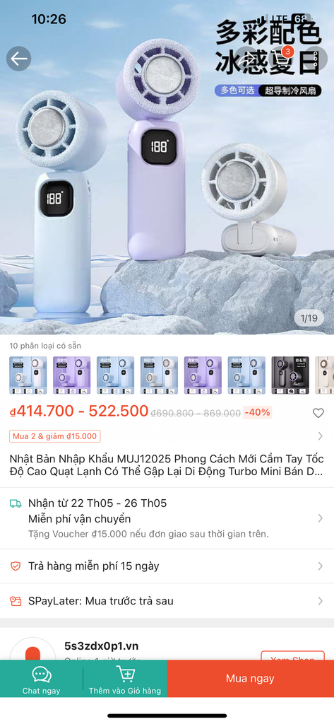 Quạt cầm tay mini sò lạnh DS25 có bẻ cổ gập, có đế xem điện thoại - Ảnh 2