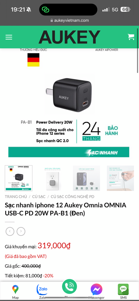 Củ sạc nhanh 20W hãng Aukey Omnia OMNIA USB-C PD PA-B1 (Đen) - Ảnh 2