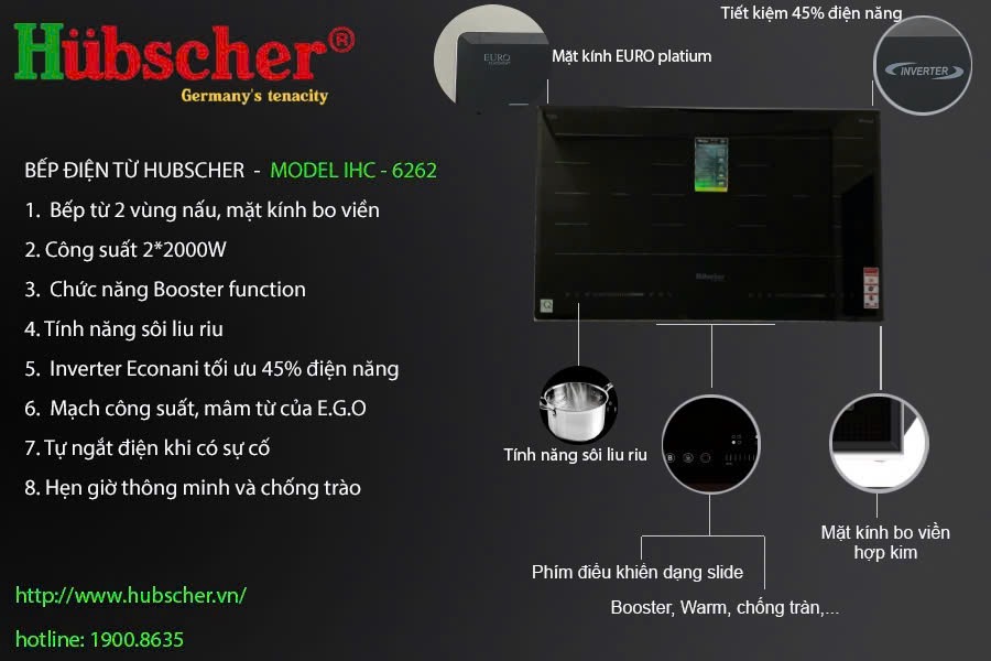 Bếp từ đôi Hubscher ihc6262 sx thái lan - Ảnh 5