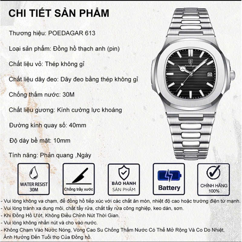 Đồng hồ nam chính hãng Poedagar DH04 tầu ngầm - Ảnh 5