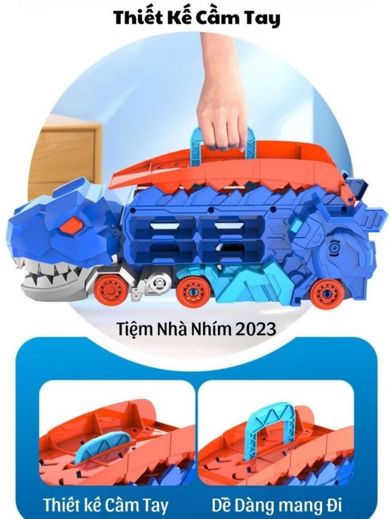 Đồ Chơi Xe Ô Tô Khủng Long 2in1, Xe Khủng Long Nuốt Ô Tô & xe Khủng long đường đua ( kèm 6 xe sắt) - Ảnh 3