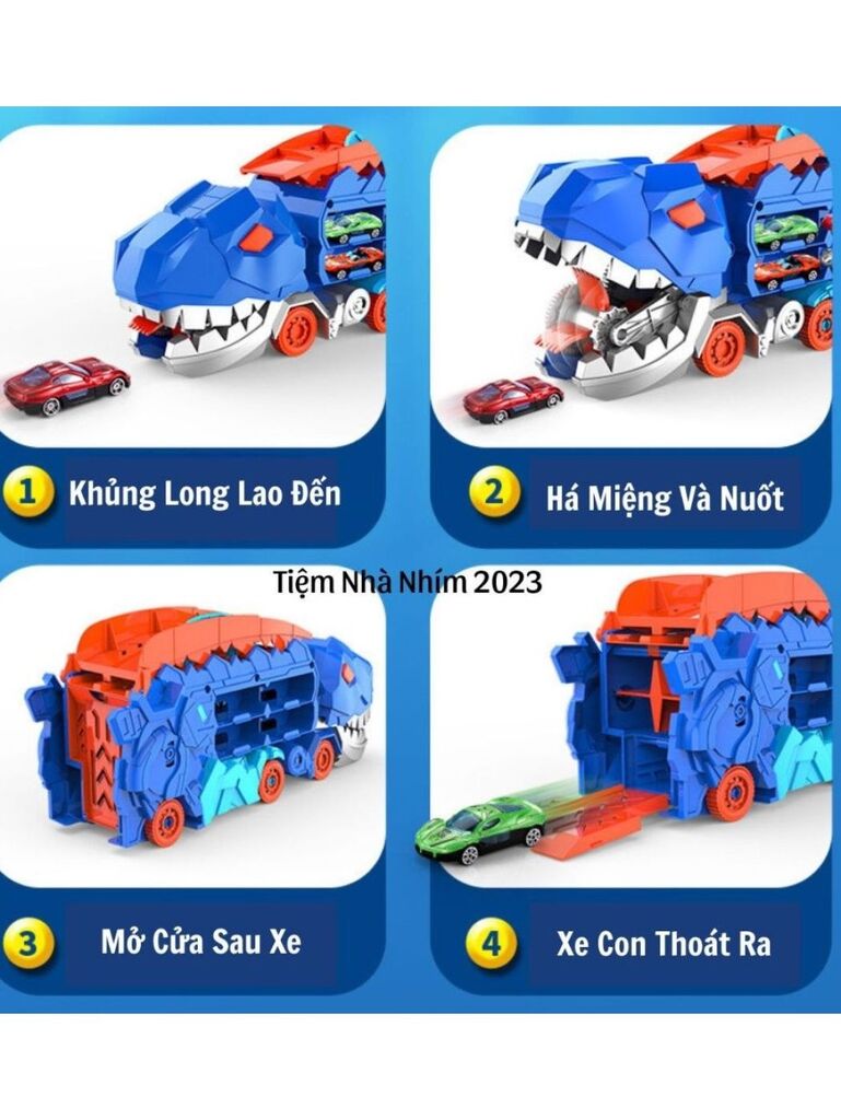 Đồ Chơi Xe Ô Tô Khủng Long 2in1, Xe Khủng Long Nuốt Ô Tô & xe Khủng long đường đua ( kèm 6 xe sắt) - Ảnh 5