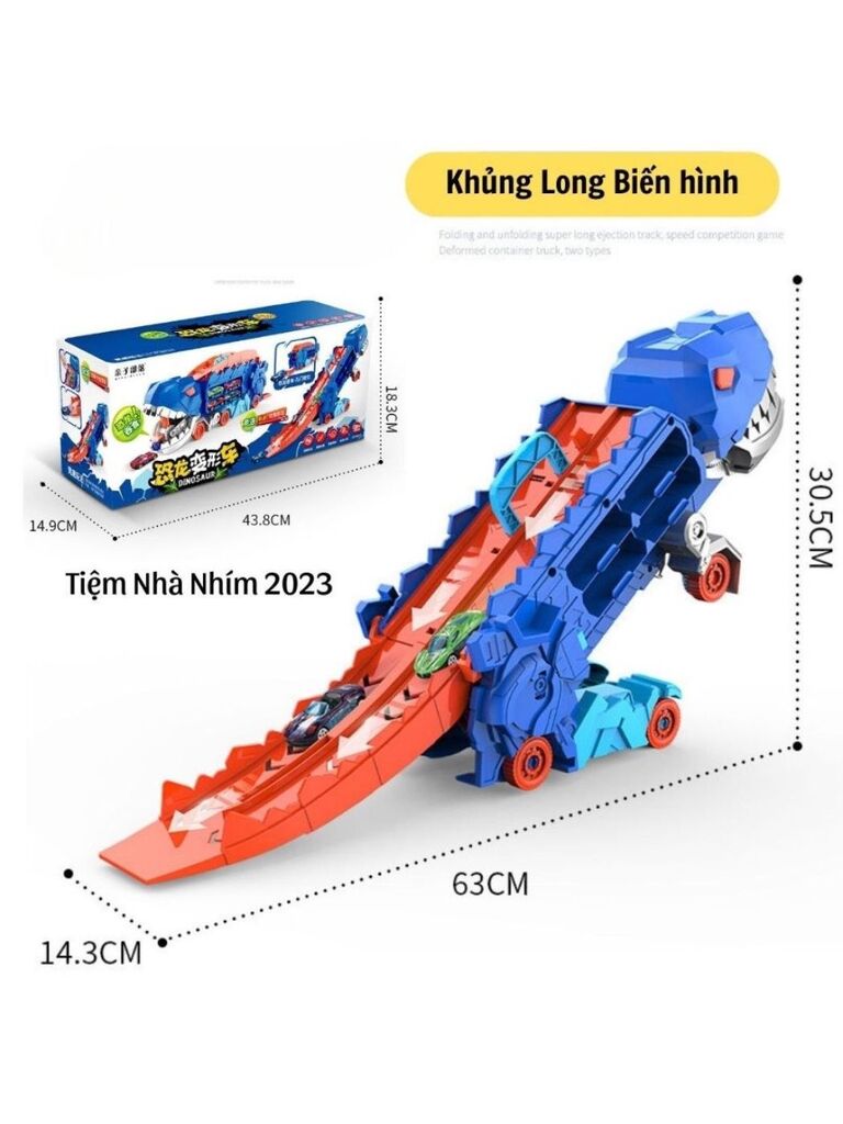 Đồ Chơi Xe Ô Tô Khủng Long 2in1, Xe Khủng Long Nuốt Ô Tô & xe Khủng long đường đua ( kèm 6 xe sắt) - Ảnh 2