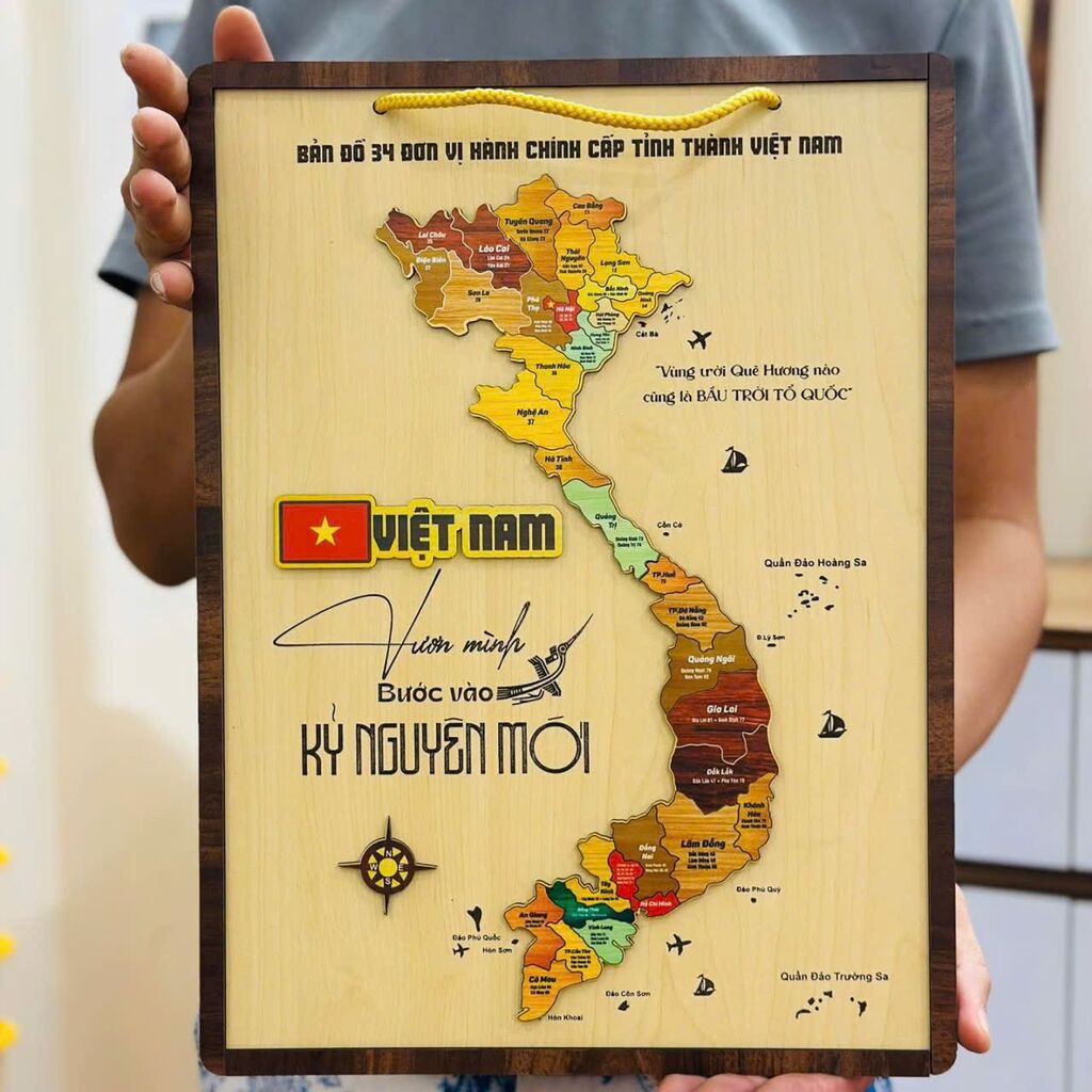 Bản đồ gỗ 34 tỉnh thành Việt Nam mới nhất 