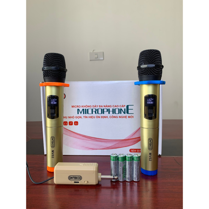 COMBO 2 micro không dây ONTEKCO MV02 dùng cho loa kéo, âm ly (pin thường)