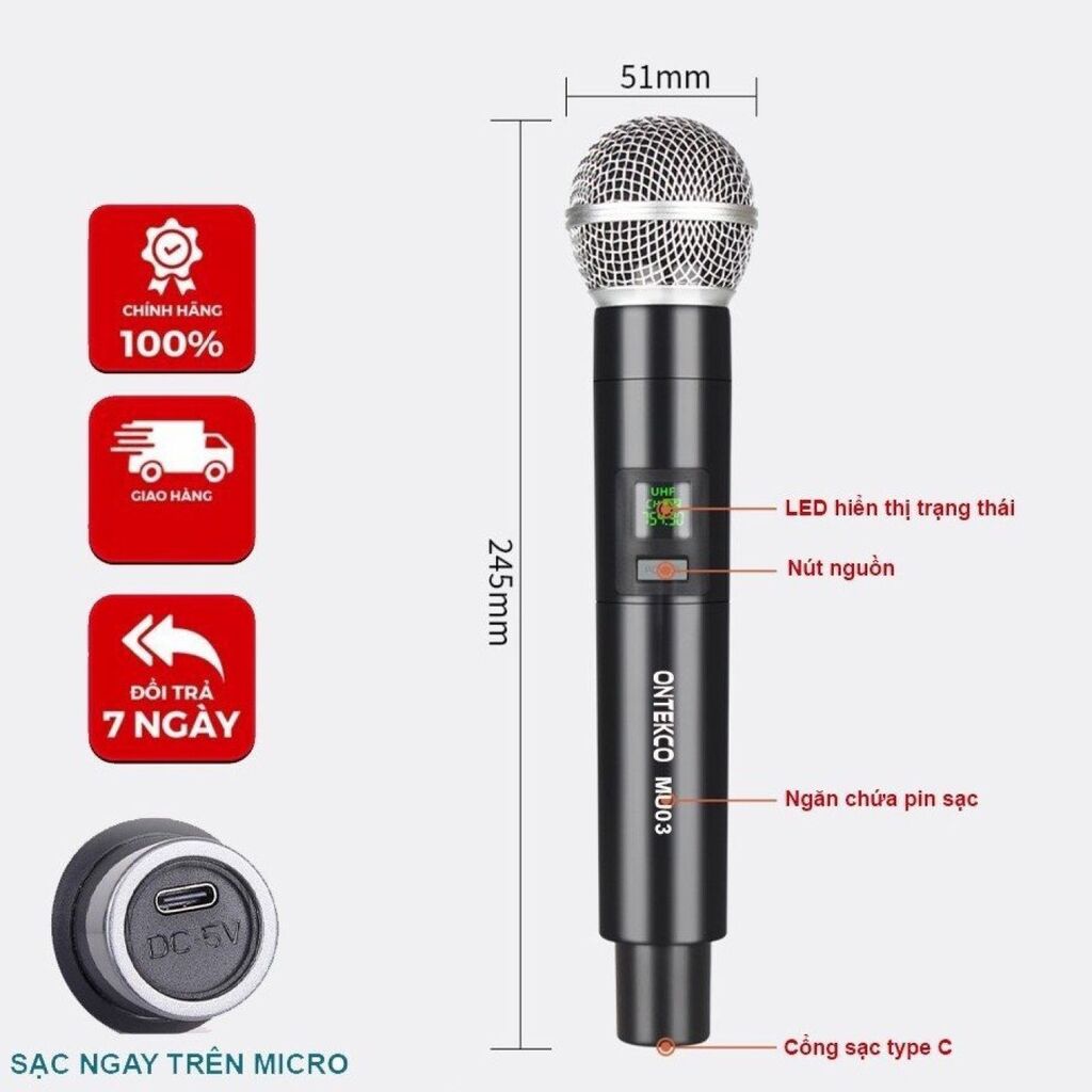 COMBO 2 Micro không dây pin sạc ONTEKCO phù hợp cho loa kéo và âm ly - Ảnh 4