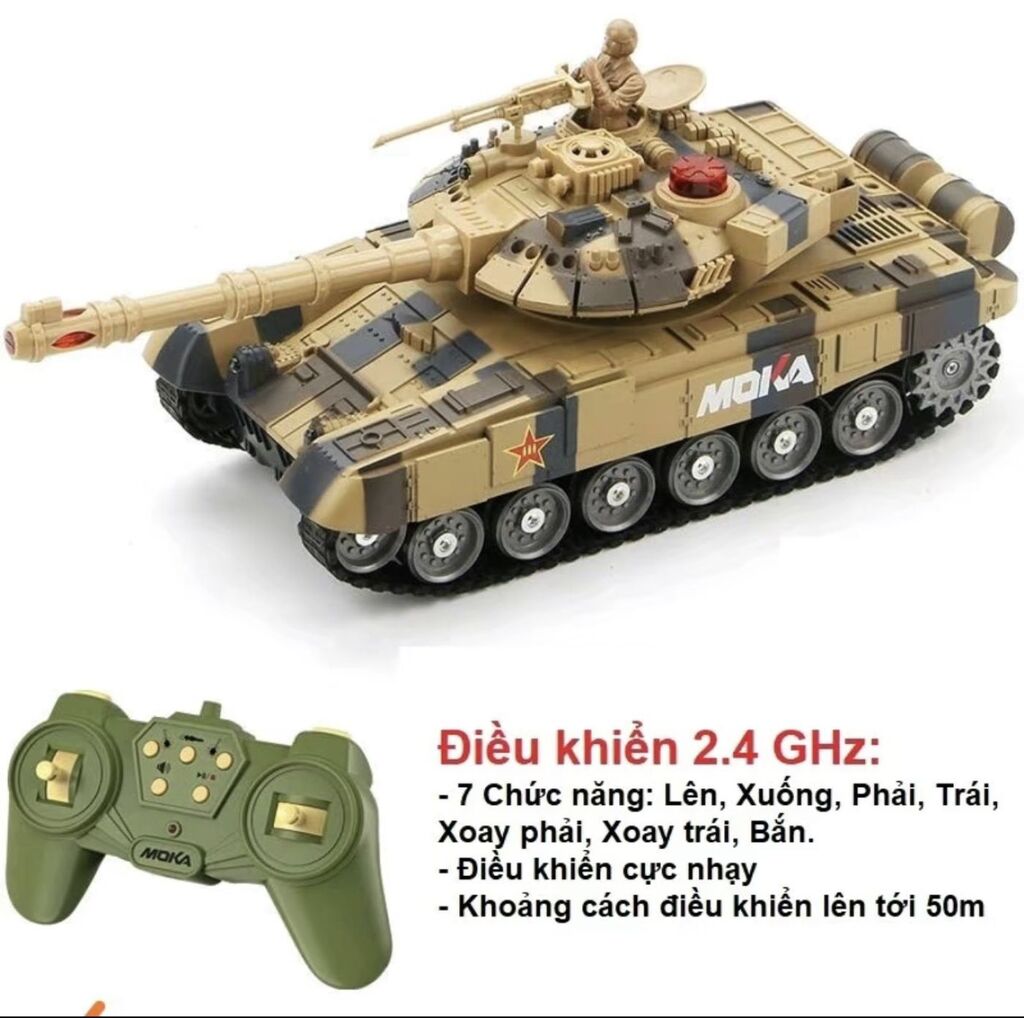 Xe tăng Moka điều khiển 4 chiều, xoay nòng, pin sạc (còn nâu) - Ảnh 2