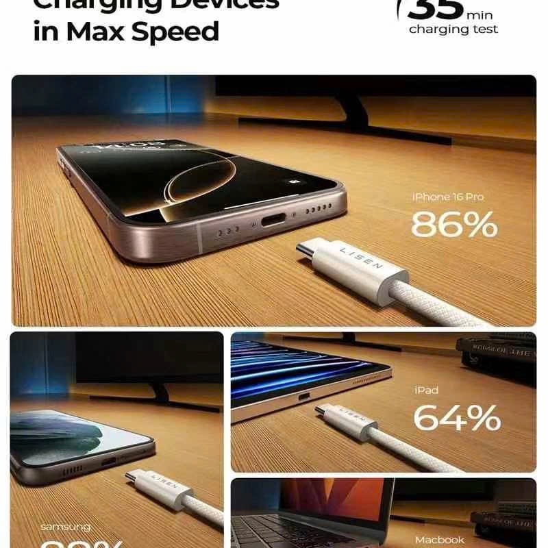 Cáp Lisen USB-C to USB-C 60W 1m (Hàng bán trên Amazon) - Ảnh 7