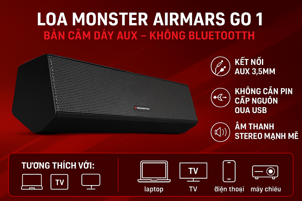 LOA MONSTER AIRMARS GO 1 – BẢN CÓ DÂY CHUẨN CHƠI GAME, NGHE NHẠC