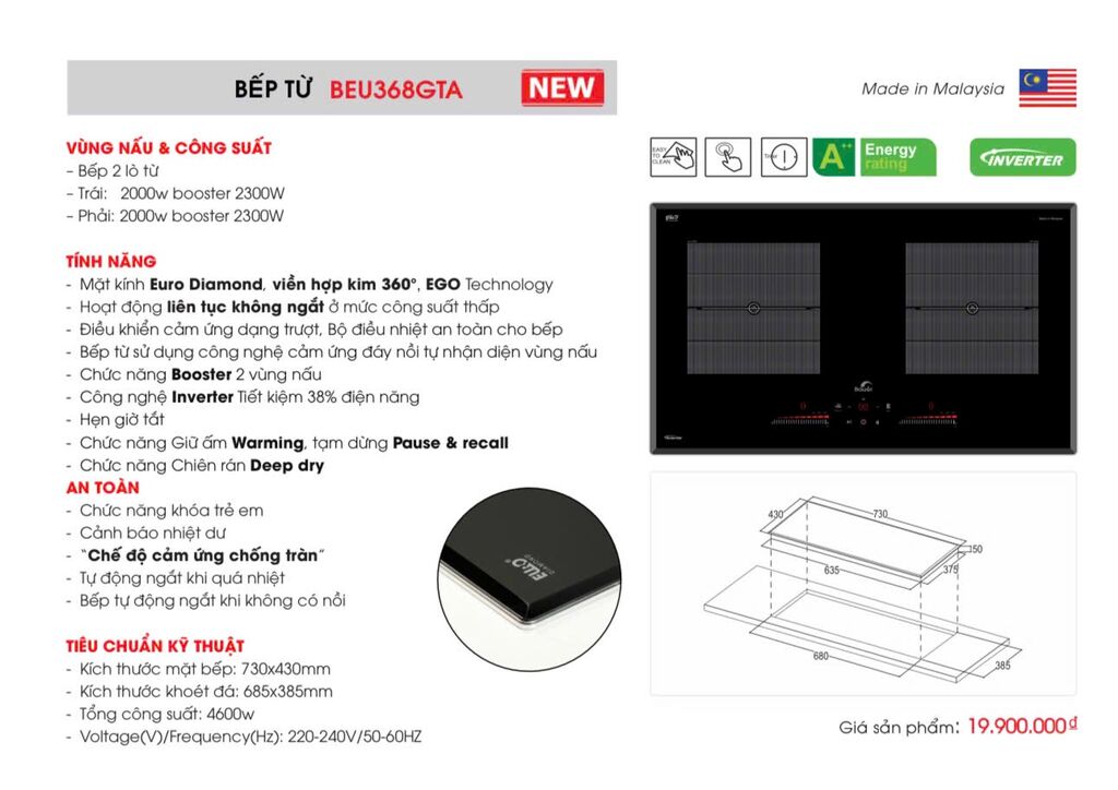 BẾP TỪ Bauer BEU368GTA hàng nhập khẩu Malaysia